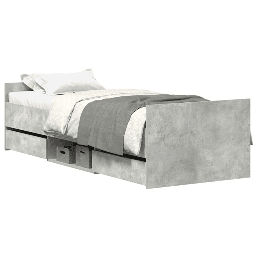 Estrutura de cama de solteiro para adultos c painéis de cabeceira e pés cinza cimento