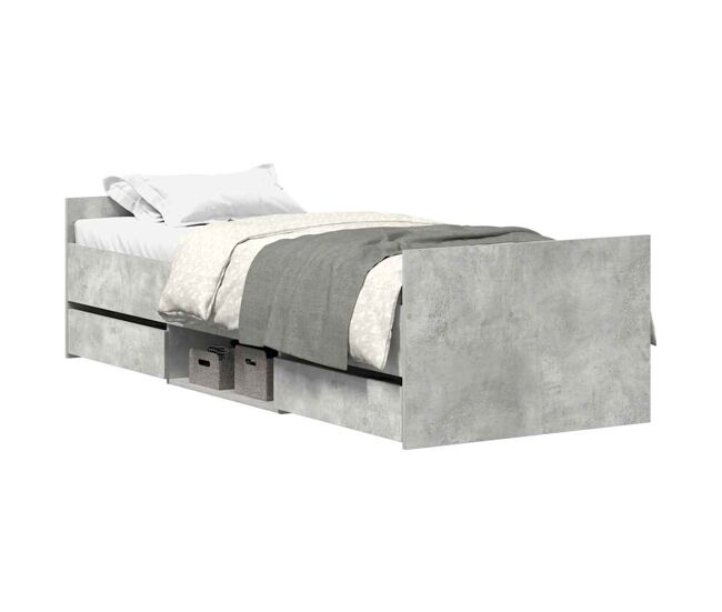 Estructura de cama individual para adultos con cabecero piecero gris hormigón 75x190 cm