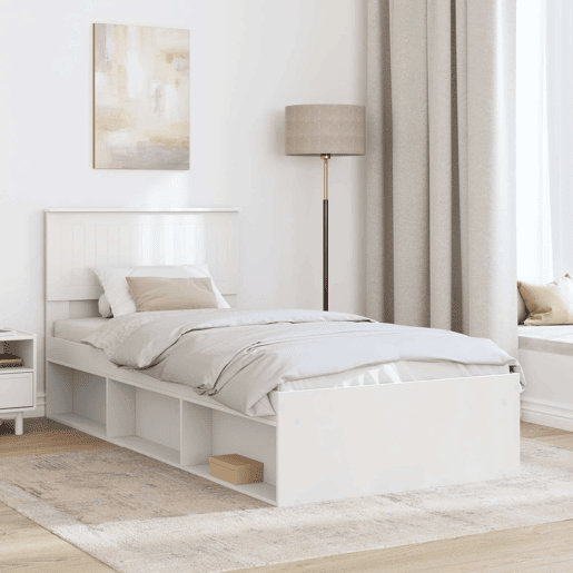 Estrutura de cama de solteiro para adultos - Branco 90 x 190 cm Madeira de Pinheiro Sólida