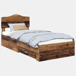 Estrutura de cama de solteiro para adultos Madeira antiga 90 x 200 cm Madeira processada