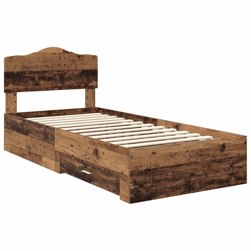 Estrutura de cama de solteiro para adultos Madeira antiga 90 x 200 cm Madeira processada