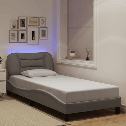 Estrutura de cama de solteiro para adultos com LED 90x200 cm tecido