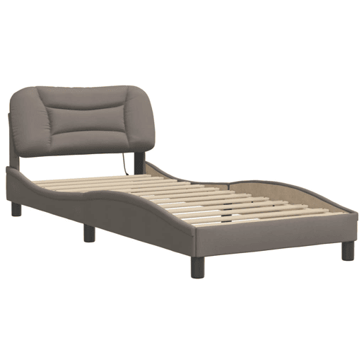 Estrutura de cama de solteiro para adultos com LED 90x200 cm tecido