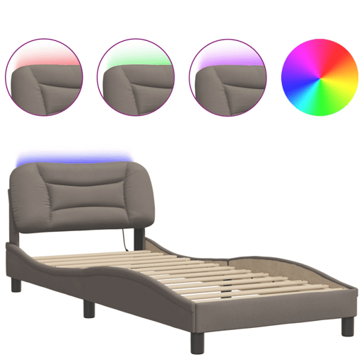 Estrutura de cama de solteiro para adultos com LED 90x200 cm tecido