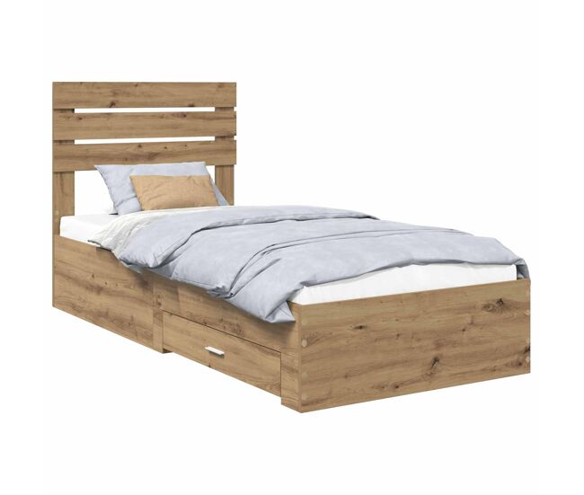 Estructura de cama individual para adultos con cajón con cabecera madera contrachapada