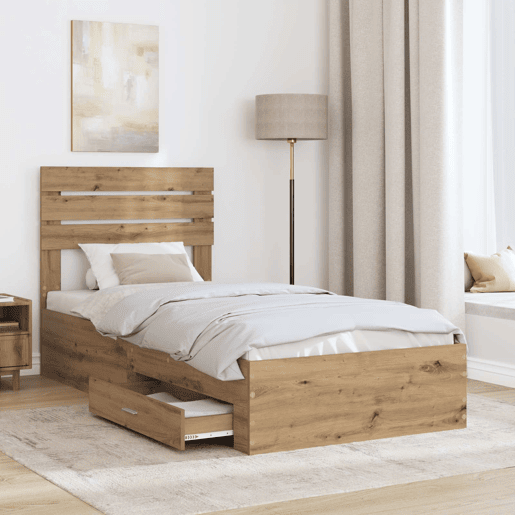 Estrutura de cama de solteiro para adultos com gaveta com cabeceira Madeira processada
