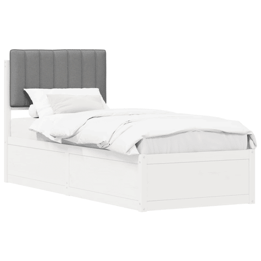 Estrutura de cama de solteiro simple com Cabeceira Estofada Cinzento-claro