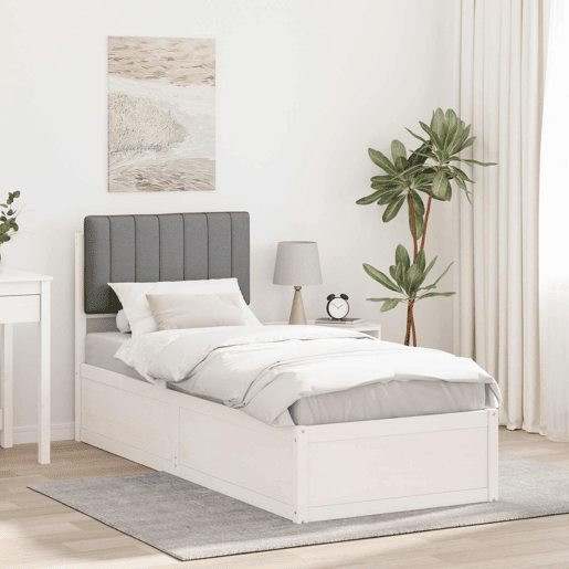Estrutura de cama de solteiro simple com Cabeceira Estofada Cinzento-claro