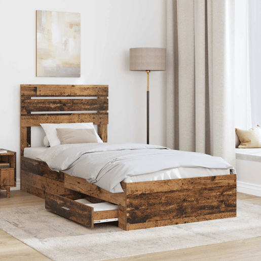 Estrutura de cama de solteiro para adultos com gaveta com cabeceira Madeira processada