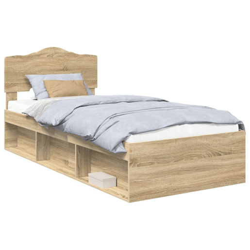 Estrutura de cama de solteiro moderno com cabeceira - Carvalho Sonoma 75 x 190 cm