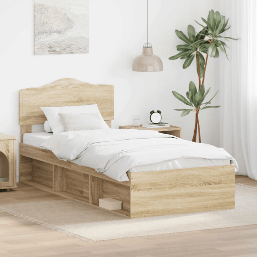 Estrutura de cama de solteiro moderno com cabeceira - Carvalho Sonoma 75 x 190 cm