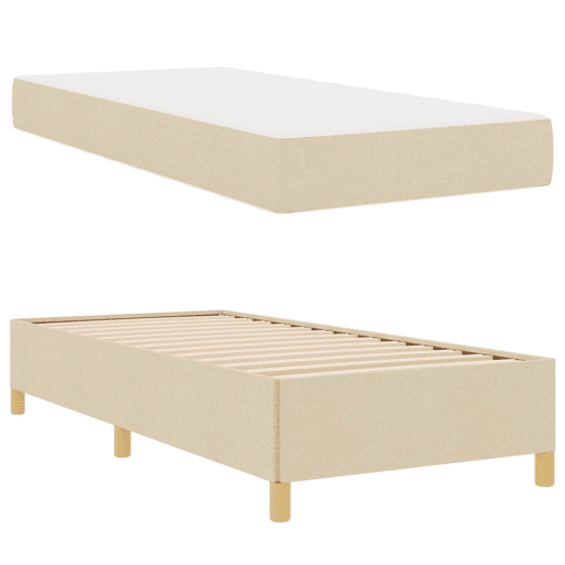 Estrutura de cama de solteiro para adultos com colchão Creme 90 x 200 cm tecido