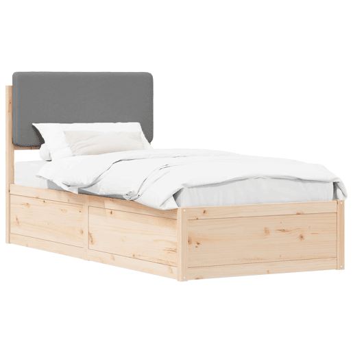 Estrutura de cama de solteiro simple com Cabeceira Estofada Cinzento-claro