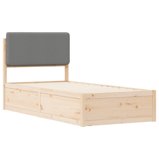 Estrutura de cama de solteiro simple com Cabeceira Estofada Cinzento-claro
