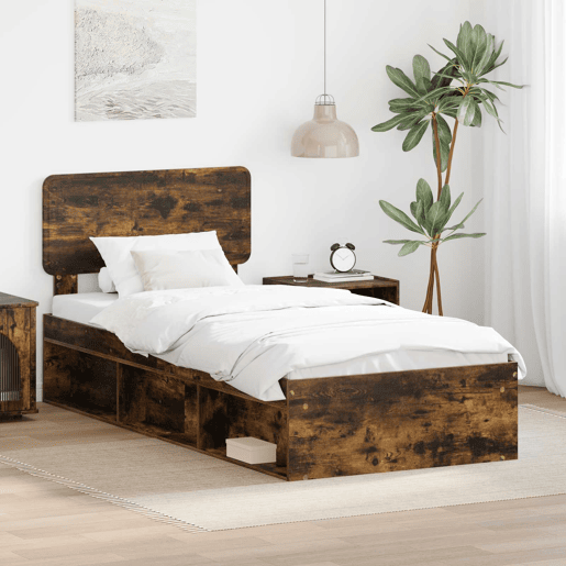 Estrutura de cama de solteiro para adultos com cabeceira Carvalho Defumado 75 x 190 cm