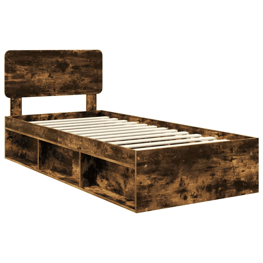 Estrutura de cama de solteiro para adultos com cabeceira Carvalho Defumado 75 x 190 cm