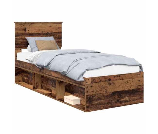 Estructura de cama individual para adultos con cabecera - madera vieja 75 x 190 cm
