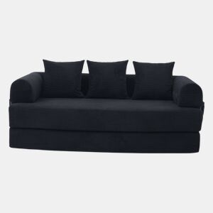 Sofá dobrável de 3 lugares - Estrutura metálica, 3 almofadas, com bolsos laterais - Preto