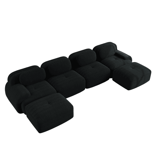 Sofá modular em U - sem montagem - tecido de veludo cotelê respirável, almofadas de alta elasticidade 32D, braços extra largos, adequado para animais de estimação e ergonómico - Preto