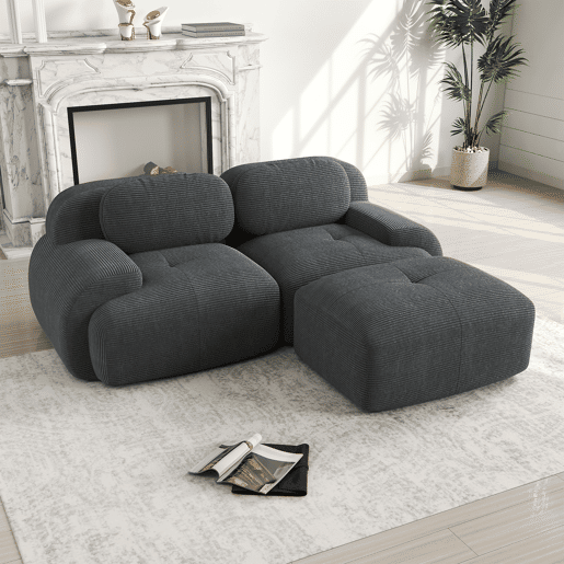 Sofá de canto 82'' - Modular combinável com braços curvos, sem montagem, espuma de alta elasticidade - Cinza