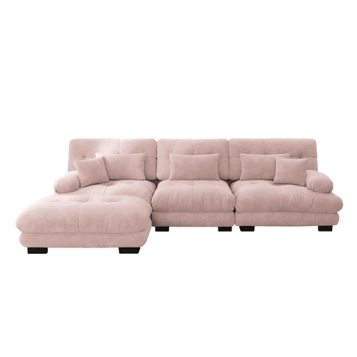 Sofá de canto modular grande - Sofá Cloud em forma de L para sala de estar, sofá-cama profundo com otomano, veludo cotelê, chenille rosa Sofá de canto modular grande - Sofá Cloud em forma de L para sala de estar, sofá-cama profundo com otomano, veludo cotelê, chenille rosa