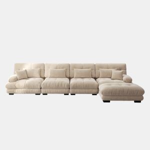 Sofá modular L - 4 lugares - Cloud com otomano móvel - Chenille - Café claro