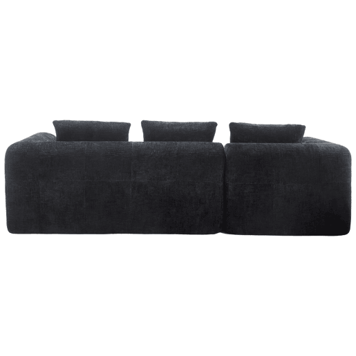 Sofá seccional moderno, sofá em L, sofá de 3 lugares, sem necessidade de montagem, sofá de chenille com chaise longue e apoio de braços, 3 almofadas, bolso lateral para controlo remoto, preto