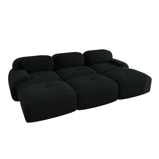 Sofá modular de 3 lugares - com 3 pufes, montagem sem ferramentas, adequado para animais de estimação, braços ultra largos - Preto