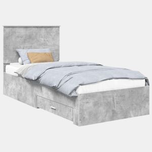 Estrutura de cama de solteiro para adultos com gaveta Cinza Concreto e Prata 75 x 190 cm