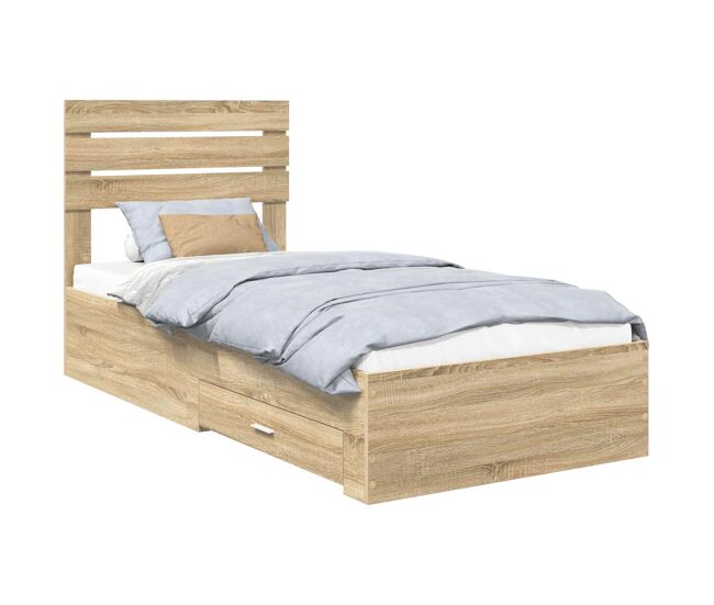 Estructura de cama individual para adultos con cajón con cabecera madera contrachapada