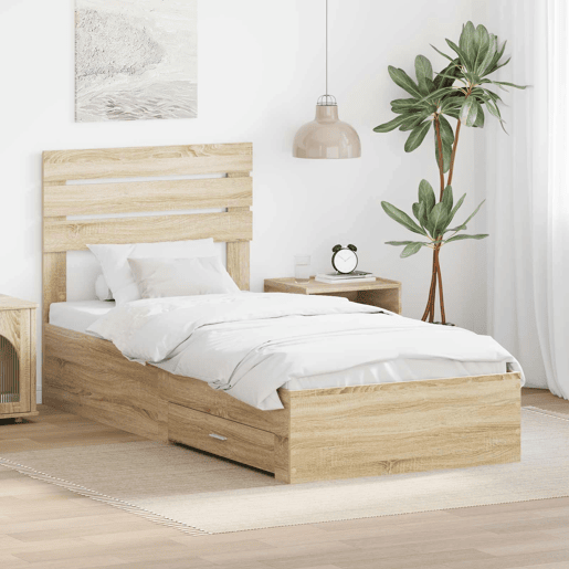Estrutura de cama de solteiro para adultos com gaveta com cabeceira Madeira processada