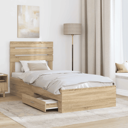 Estrutura de cama de solteiro para adultos com gaveta com cabeceira Madeira processada