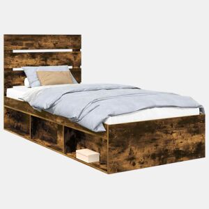 Estrutura de cama de solteiro para adultos com cabeceira Carvalho Defumado 90 x 190 cm