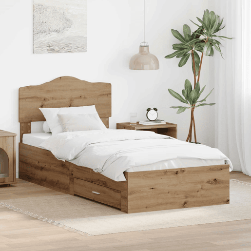 Estrutura de cama de solteiro moderno com cabeceira - Carvalho Artesanal 90 x 200 cm