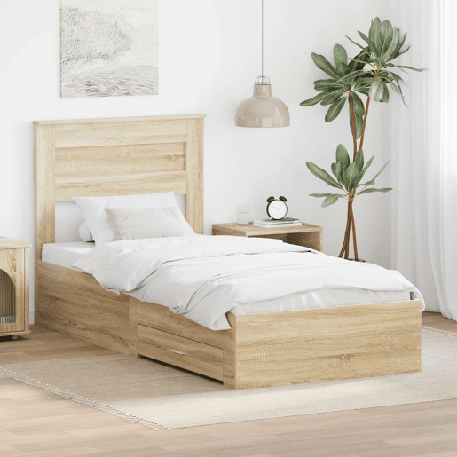 Estrutura de cama de solteiro moderno com cabeceira - Carvalho Sonoma 90 x 200 cm