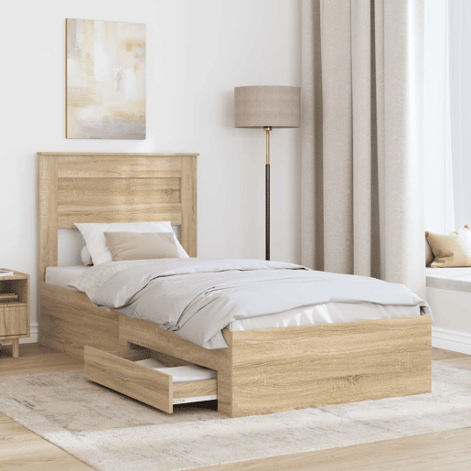 Estrutura de cama de solteiro moderno com cabeceira - Carvalho Sonoma 90 x 200 cm