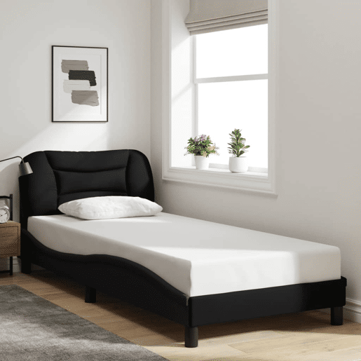 Estrutura de cama de solteiro para adultos com LED 90x200 cm tecido preto