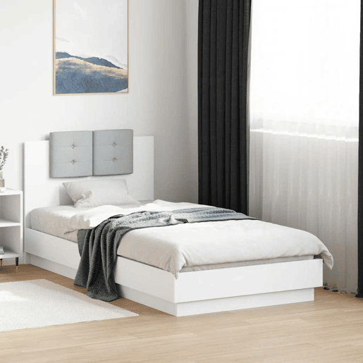 Estrutura de cama de solteiro para adultos com cabeceira e luzes LED 75x190 cm branco