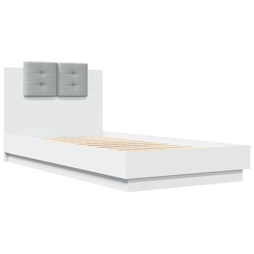 Estrutura de cama de solteiro para adultos com cabeceira e luzes LED 75x190 cm branco