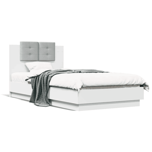 Estrutura de cama de solteiro para adultos com cabeceira e luzes LED 75x190 cm branco