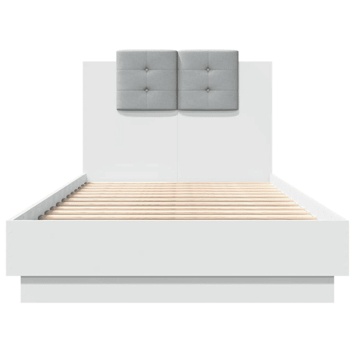 Estrutura de cama de solteiro para adultos com cabeceira e luzes LED 75x190 cm branco