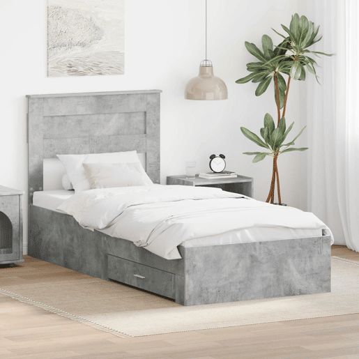 Estrutura de cama de solteiro para adultos Cinzento 90 x 200 cm Madeira processada