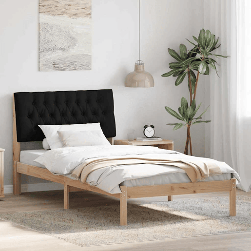 Estrutura de cama de solteiro para adultos com Cabeceira - Estofada Castanho 100 x 200 cm