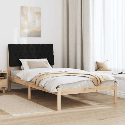 Estrutura de cama de solteiro para adultos com Cabeceira - Estofada Castanho 100 x 200 cm