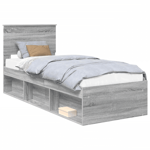 Estrutura de cama de solteiro com cabeceira - Cinza Sonoma 75 x 190 cm