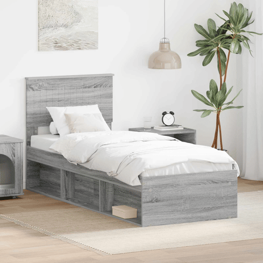 Estrutura de cama de solteiro com cabeceira - Cinza Sonoma 75 x 190 cm