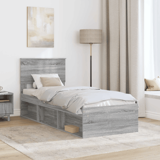 Estrutura de cama de solteiro com cabeceira - Cinza Sonoma 75 x 190 cm