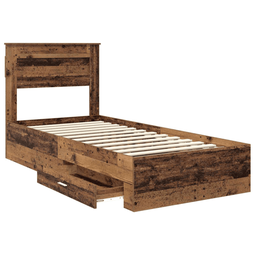 Estrutura de cama de solteiro para adultos Madeira antiga 90 x 200 cm Madeira processada