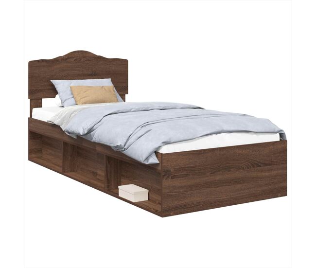 Estructura de cama simple para adultos con cabecera - roble marrón 75 x 190 cm