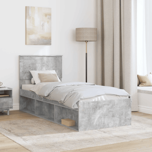 Estrutura de cama de solteiro para adultos com cabeceira Cinza Concreto 75 x 190 cm